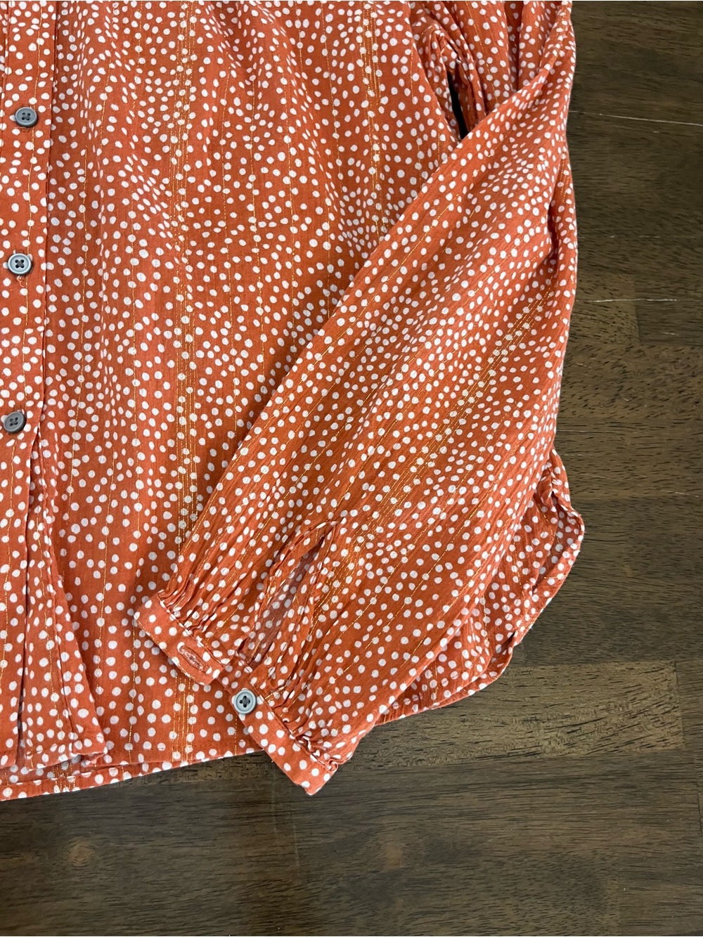 LOFT Rust Orange Dot Button-Front Blouse Long Sleeves Classic Cotton Medium - Picture 4 of 8